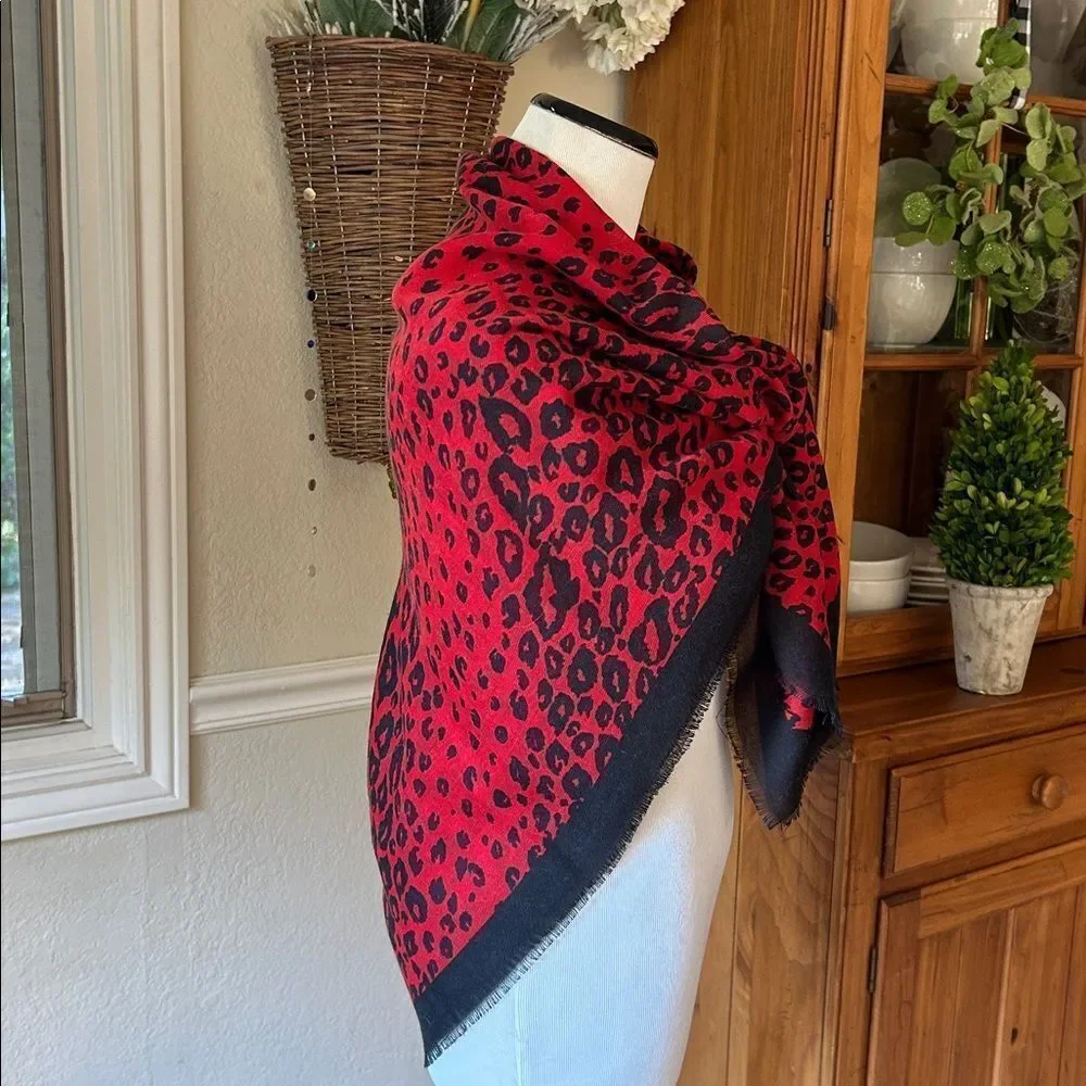 Red and Black Leopard Print Scarf